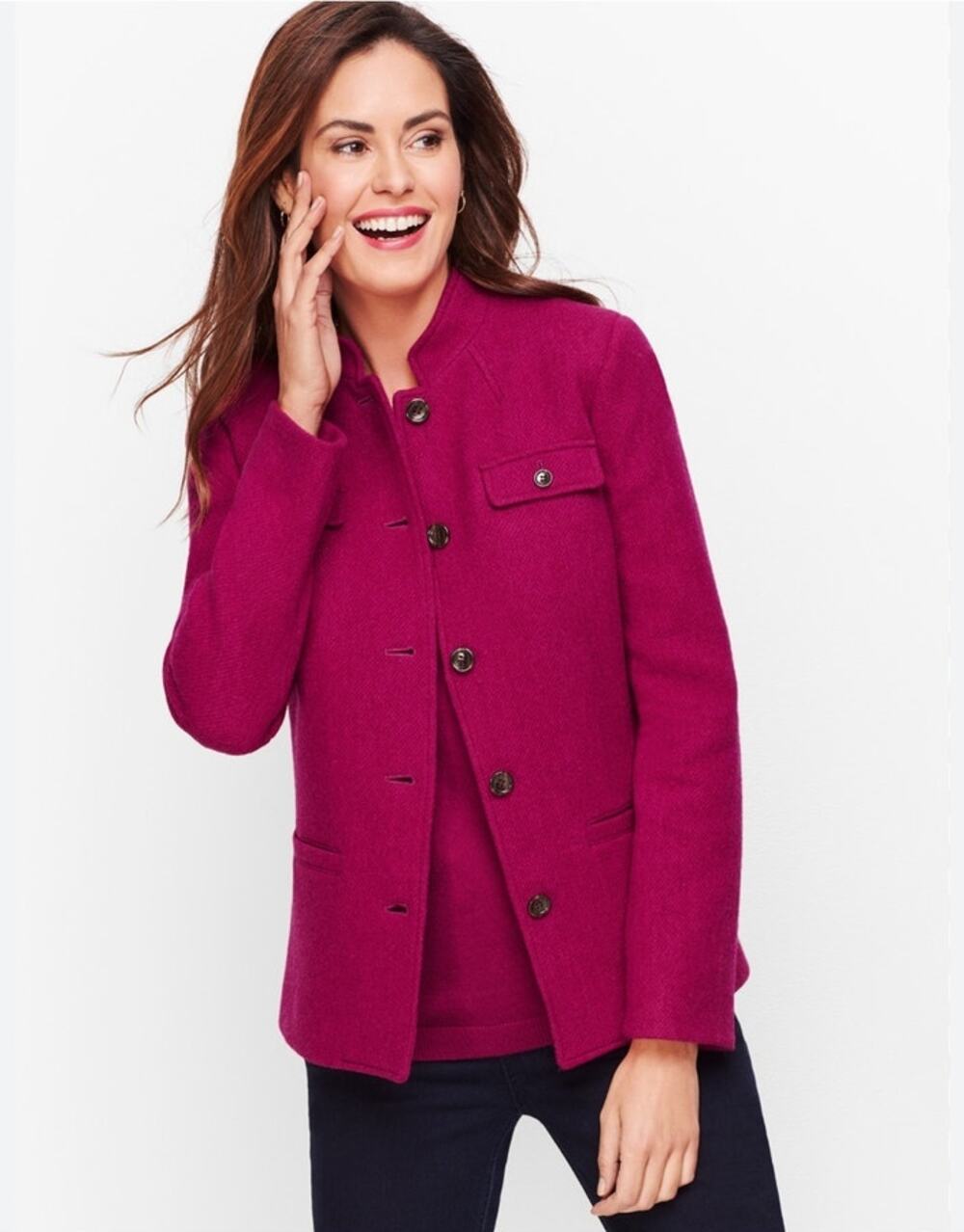 Talbots Plus 20W Pink Wool Band Collar Military Utility Jacket Blazer
